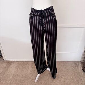 Lace up navy flare trousers